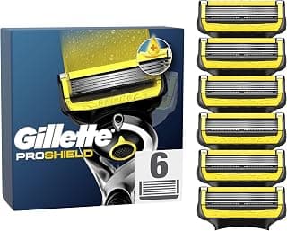 Gillette Lot De 6 Recharges De Rasoir Pour Hommes Proshield, Cartouches Avec Bande Lubrifiante Avant Et Après Les Lames Et Nouvelle Lubrification Pour Un Rasage De Près Et Un Confort Incroyables