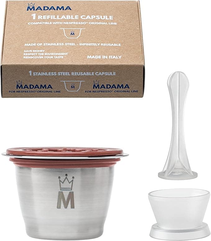 Madama - Refillable and reusable capsule compatible with Nespresso. Stainless steel with silicone lids. Made in Italy. Pack of 1 capsule