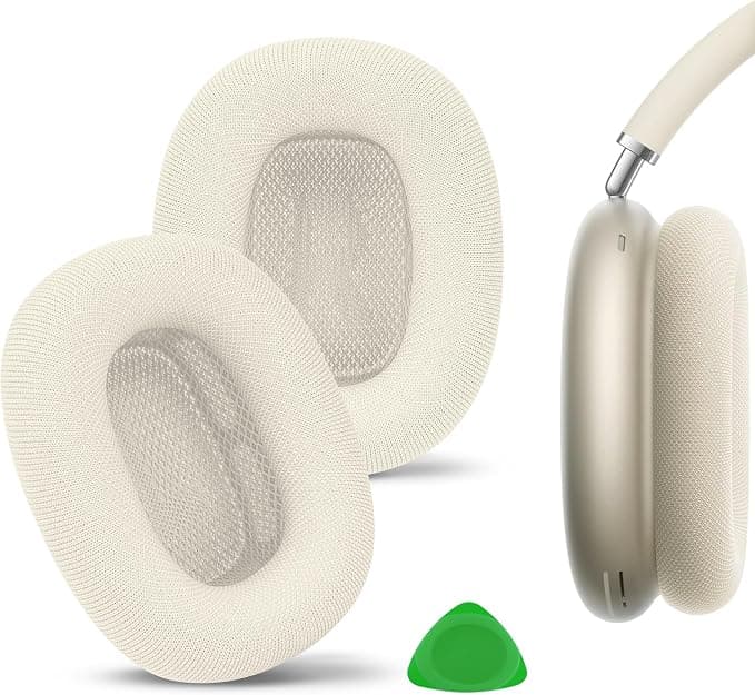 Geekria Comfortable Mesh Fabric Replacement Earpads Compatible with Apple AirPods MAX (A3184) Headphones (White)