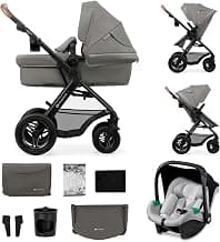 Kinderkraft MOOV2 AIR 3-in-1 Stroller, Travel System from Birth to 22kg, Mink PRO I-Size Car Seat Included, Extendable Hood with UPF50+ Filter, Inflatable Wheels, Light Grey