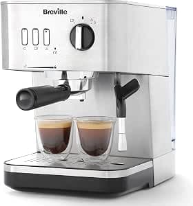 Breville Bijou Espresso Machine | Automatic and Manual Espresso Cappuccino and Latte Machine | Pump 15 Bar | Steam Nozzle | Silver [VCF149X]