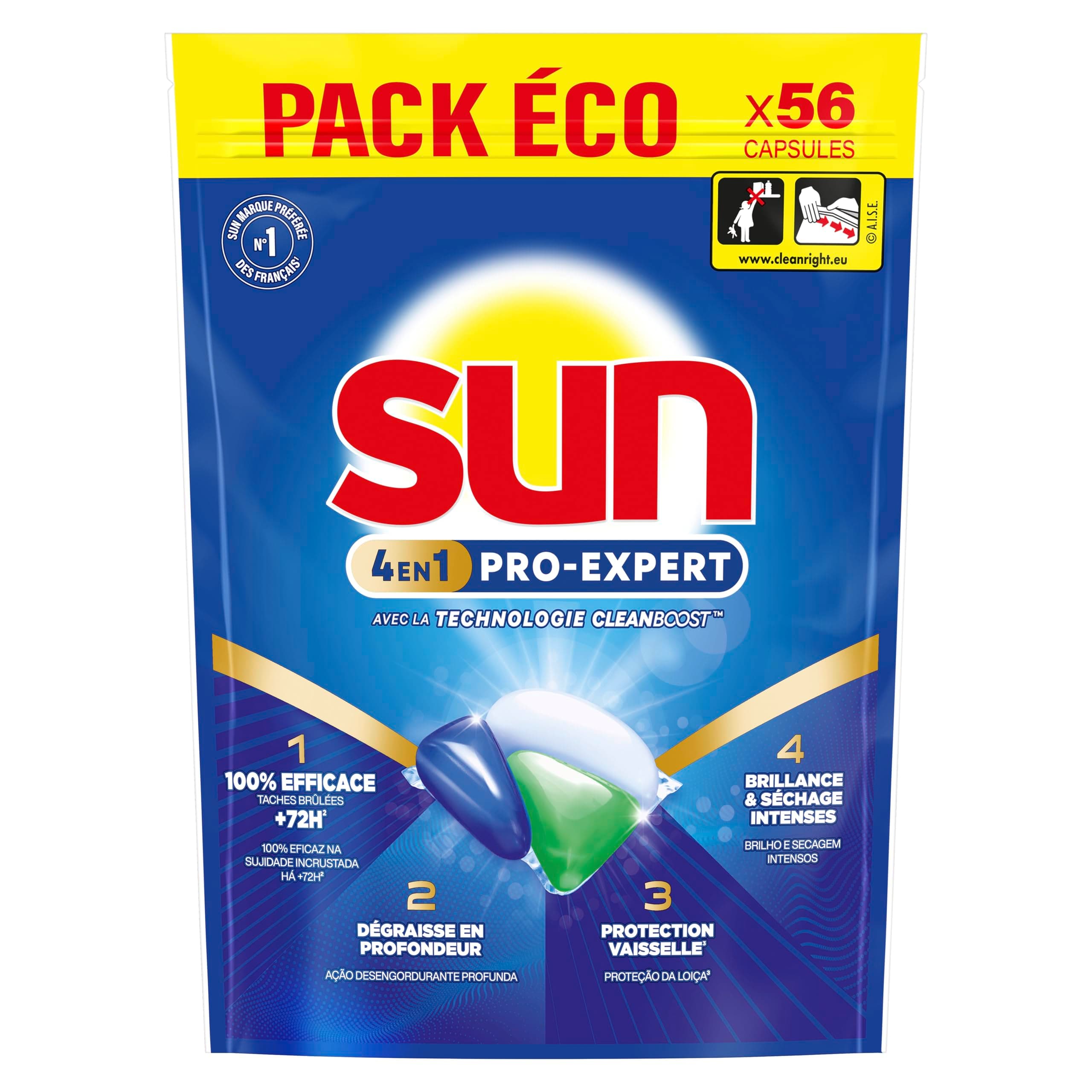 Sun - Pro Expert - Dishwasher Tablets - 4 in 1 Action - Regular - Removes 100% of Burned Stains by +72 Hours - Degrease in Depth - 56 Capsules - Image 9