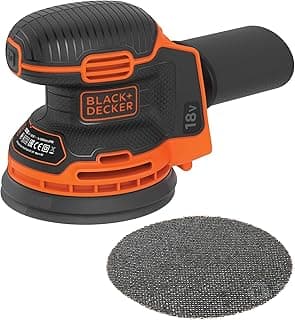 BLACK+DECKER BLACK+DECKER BDCROS18N-XJ Ponceuse excentrique sans fil 18V - Plateau de 125 mm - Vitesse de 12 000 orb/min - Orbite : 1,3 mm, Noir/Orange, Sans batterie ni chargeur