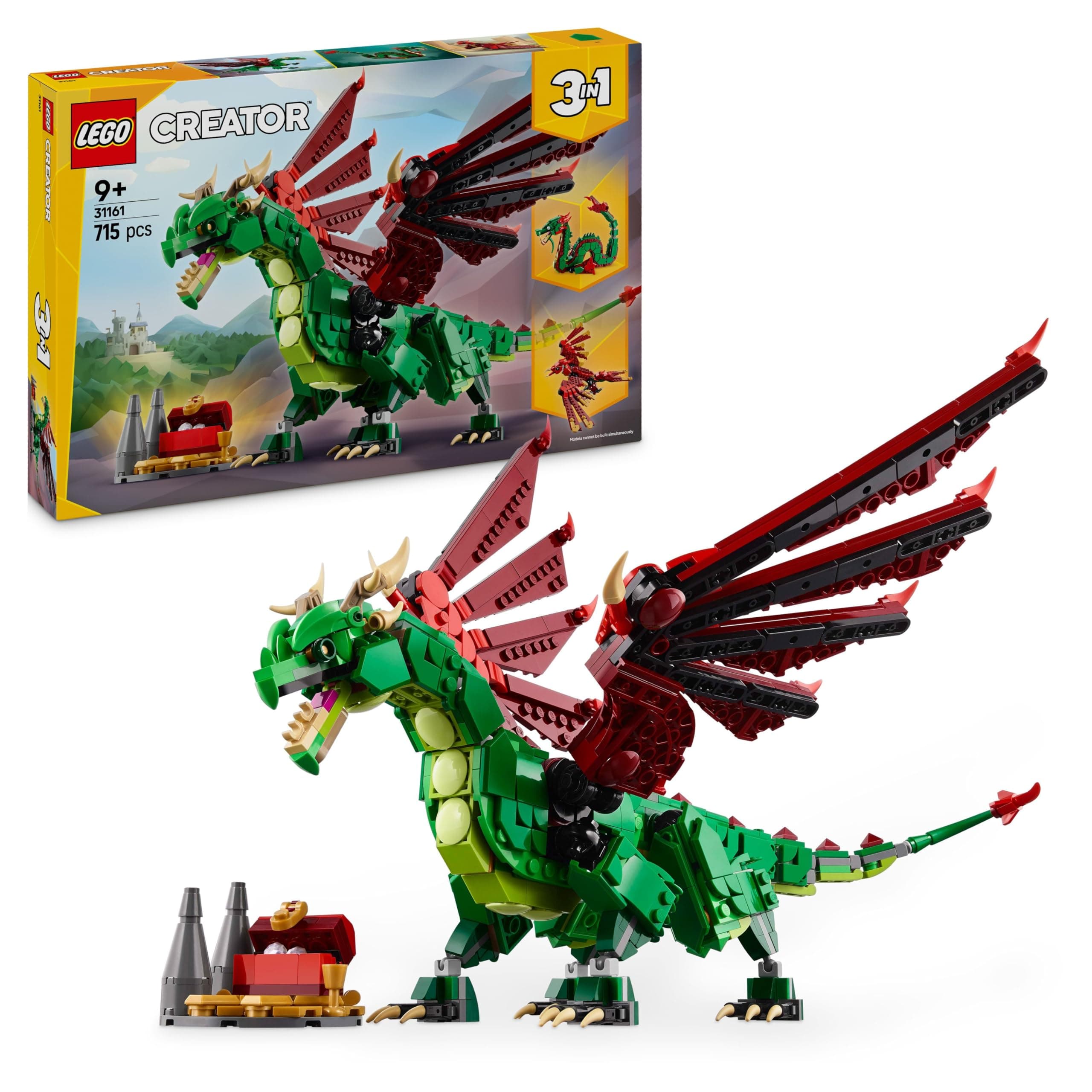 LEGO LEGO Creator 3-in-1 The Medieval Dragon - Transforms into a Sea Snake or Phoenix - Building Game for Boys and Girls Animal Lovers - Birthday Gift Idea from 9 Years 31161