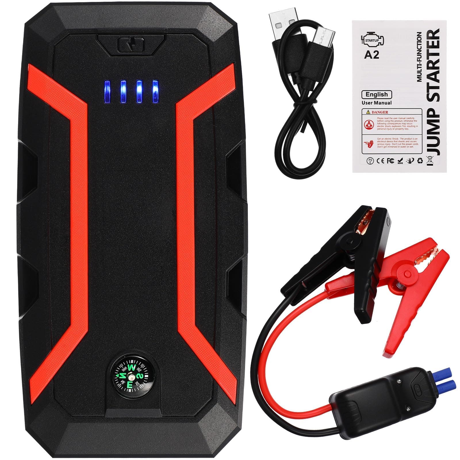HEMOTON Démarreur de Batterie Portable pour Voiture Booster Urgence Automobile Chargeur de Batterie de Secours Compatible avec Moteurs Essence Jusqu - Image 1