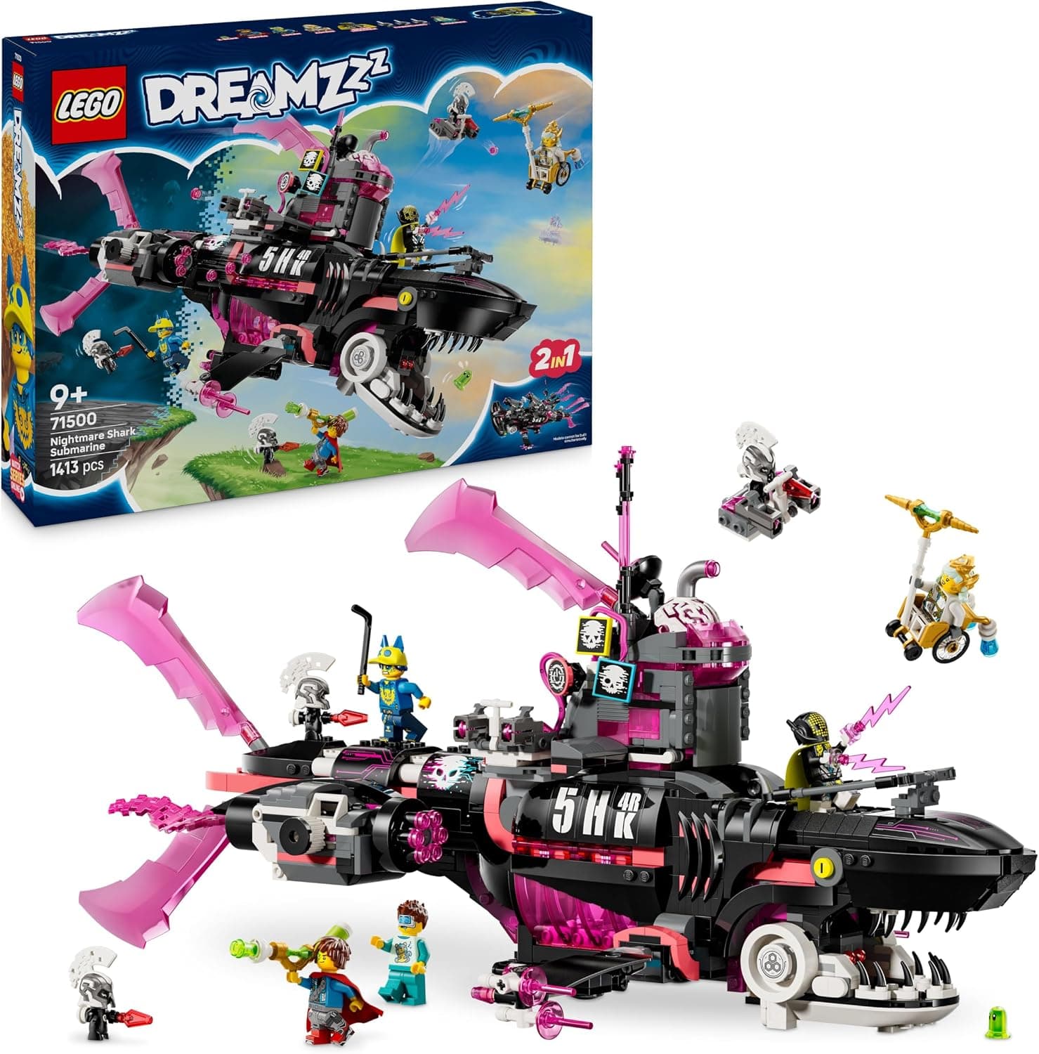 LEGO Dreamzzz Le sous-Marin Requin des Cauchemars - Jouet Modulaire avec 2 Options De Construction - 2 Engins Volants Amovibles & 5 Minifigurines Dont Astrid - Cadeau Garçon Ou Fille Dès 9 Ans 71500