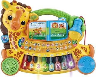 VTech - Mon Piano Girafe Jungle Rock, Instrument de Musique Bébé, Clavier Piano Enfant Parlant et Interactif avec Micro Karaoké, Cadeau Enfant Dès 18 Mois - Contenu en Français