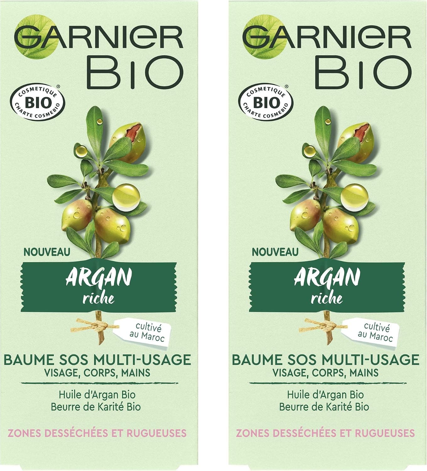 Garnier Bio - Baume SOS Multi-Usage - Argan Riche - Zones Desséchées et Rugueuses - Lot de 2 x 50 ml