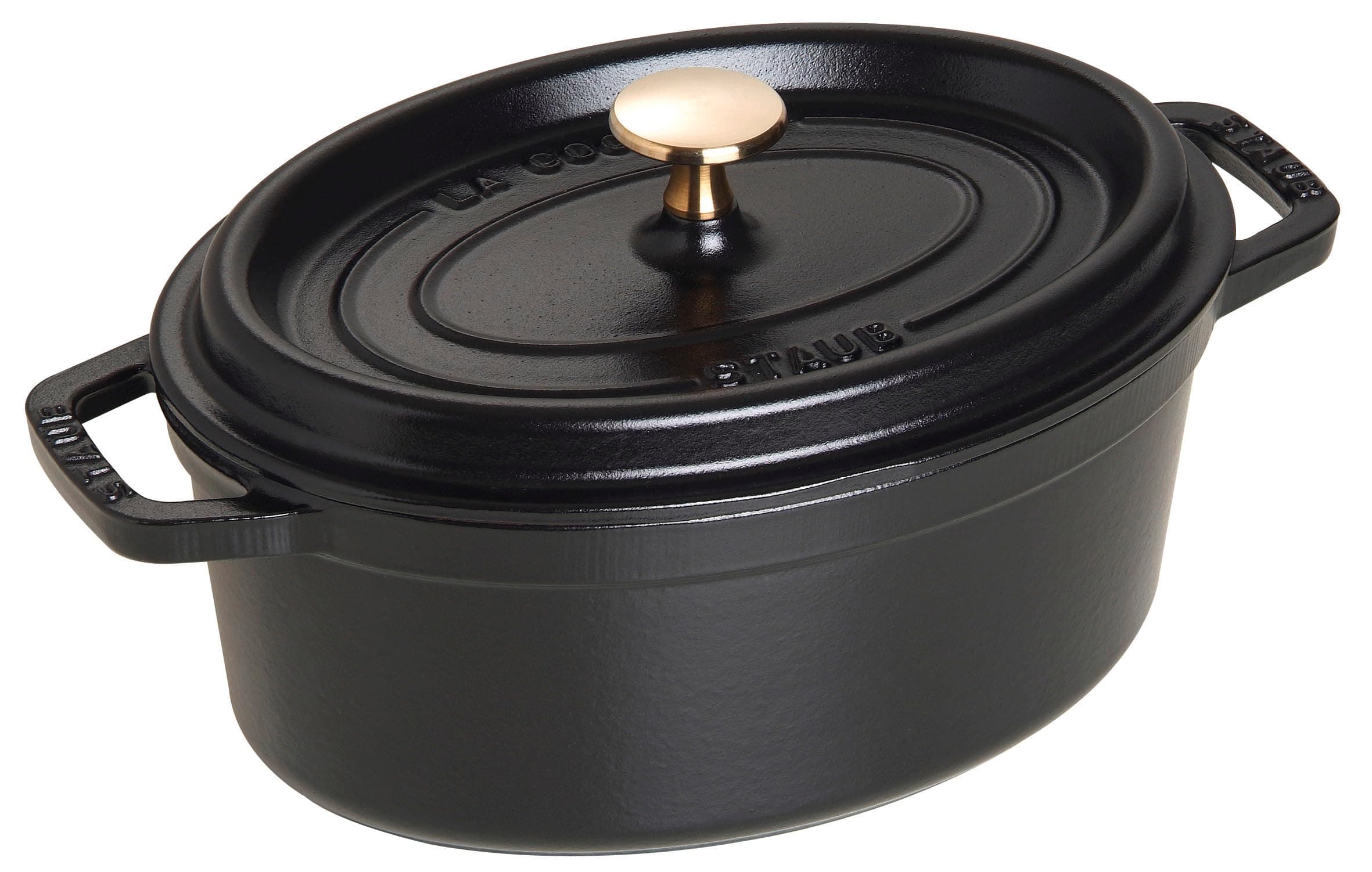 STAUB Enamelled Cast Iron Casserole Dish with Lid, Suitable for All Heat Sources Including Induction, 2 People, Oval, 23 cm, 2.35 L, 3.9 kg, Matte Black - Image 1