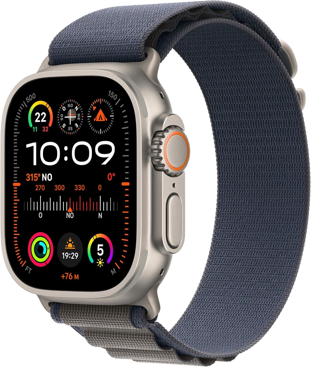 Apple Watch Ultra 2 (49 mm GPS + Cellular) Smartwatch avec boîtier en titane robuste et Boucle Alpine bleu - Medium. Suivi de l’activité physique, GPS haute précision, bouton Action, neutre en carbone