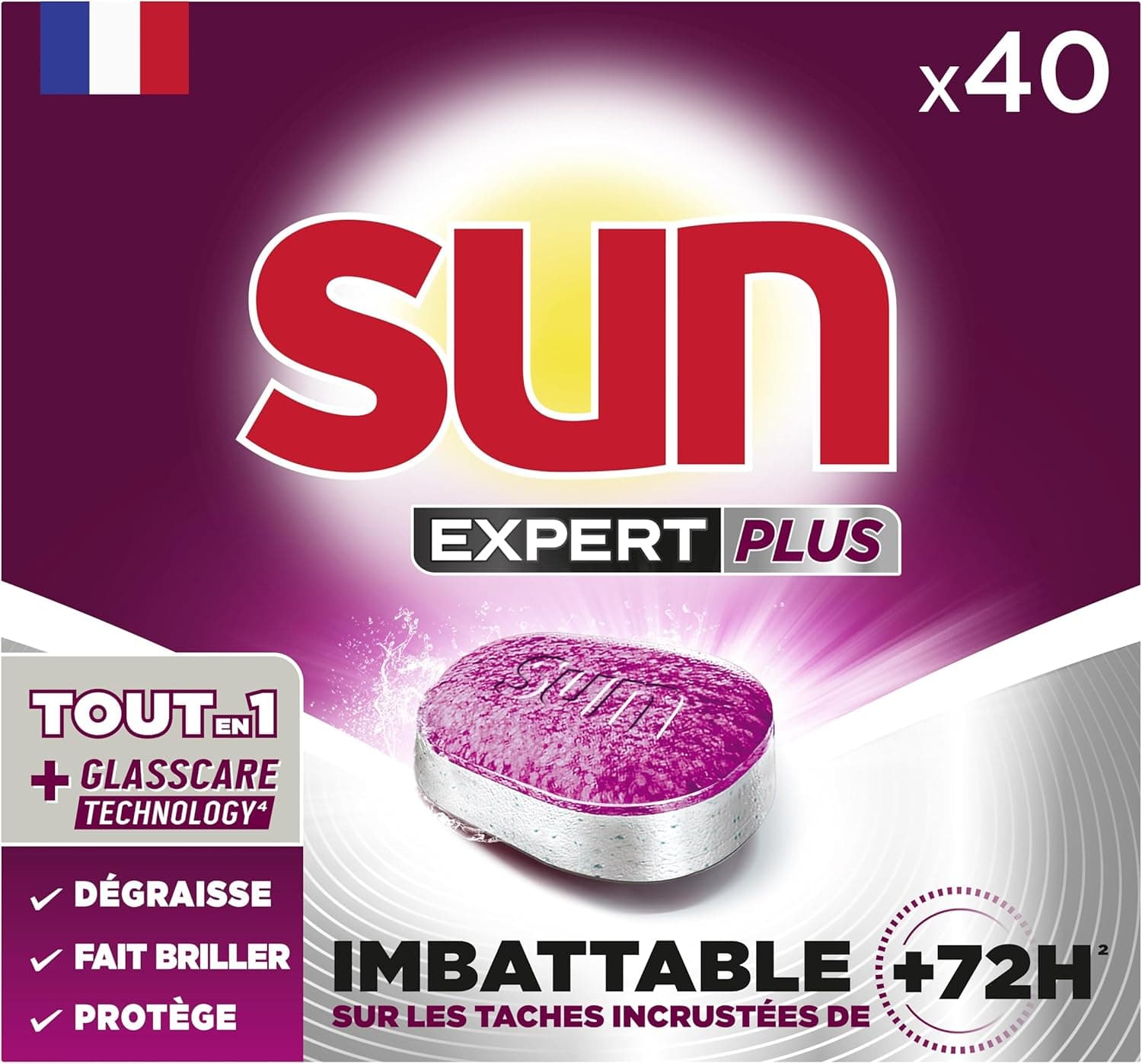 SUN - Expert Plus All-in-1 dishwasher tablets - 40 tablets - regular - unbeatable on stubborn stains of over 72 hours - Made in France