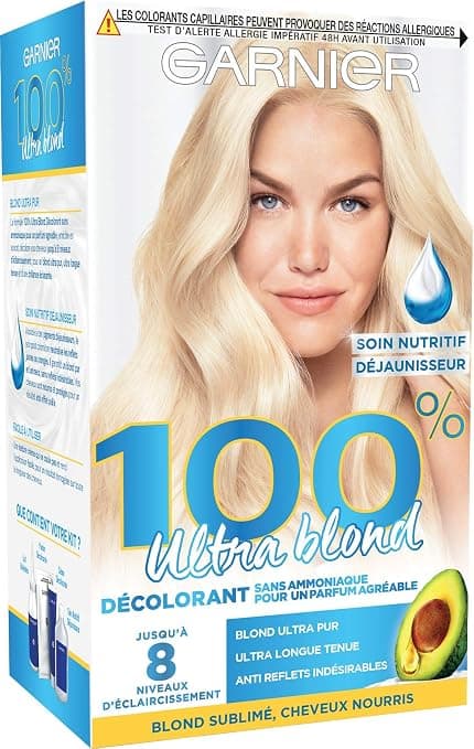 Garnier 100% Ultra Blond Bleaching Kit without Ammonia – Maximum Lightening – Anti-Straw Effect - Image 1