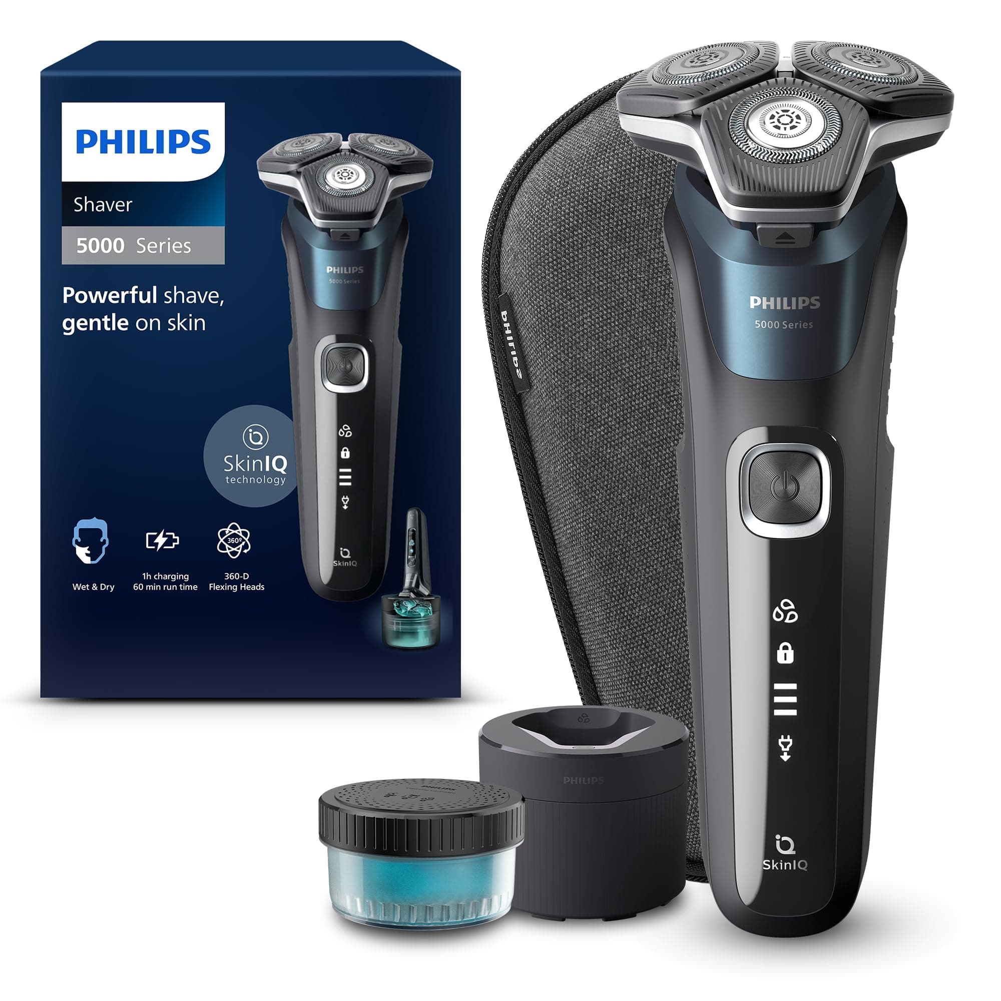 Philips Rasoir Series 5000 - rasoir électrique Wet & Dry avec technologie SkinIQ, tondeuse rétractable, coffret de voyage, Quick Cleaning Pod, bleu électrique, modèle S5889/50 - Image 9