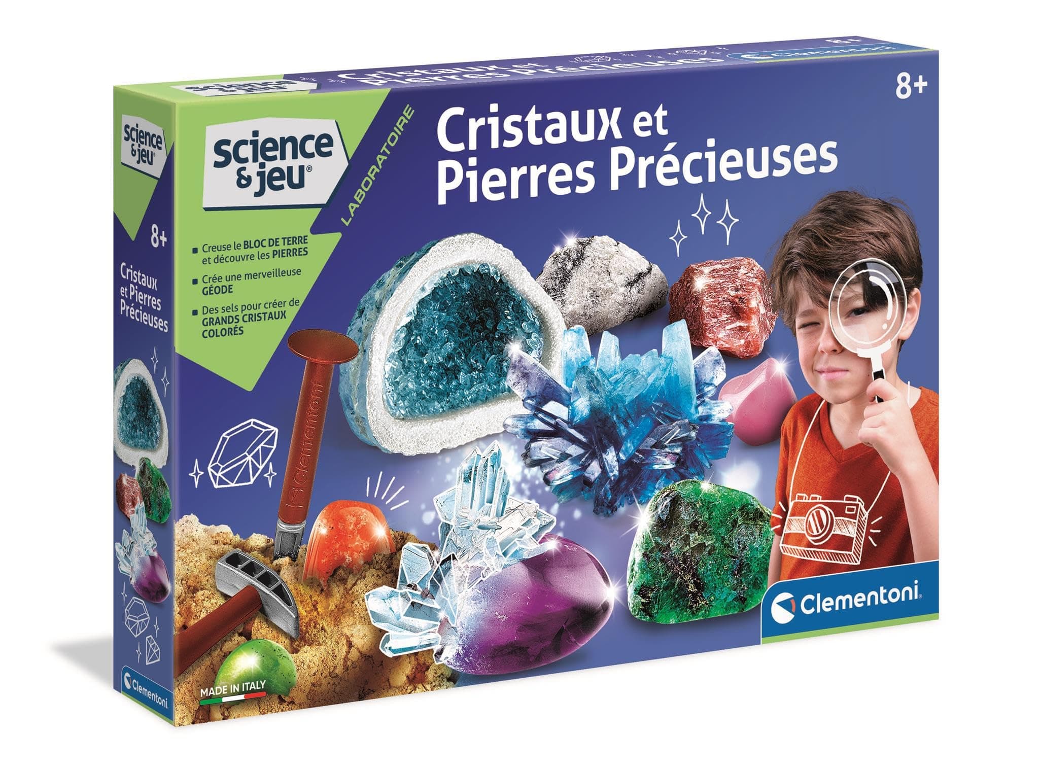 Clementoni Clementoni | Science & Game - Crystals & Gemstones for Kids 8+ | Geology & Chemistry Science Kit | Crystal Experiments to Make at Home | Educational Game Gift Girl Boy