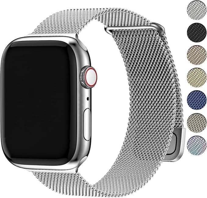 Fullmosa Compatible with Apple Watch Band Series 11/10 42mm, Se 3/2/1 Series 6/5/4 40mm,Series 9/8/7 41mm, S3/2/1 38mm for Women Men Stainless Steel Milanese Buckle, Silver - Image 1