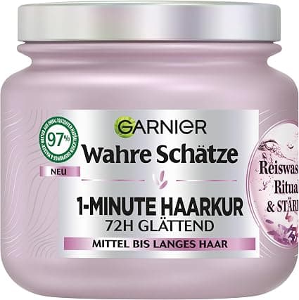 Garnier Wahre Schätze 1 Minute Hair Treatment for Medium to Long Hair with Rice Water and Strength for Shine and Flexibility, Rice Water Ritual and Strength, 1 x 340 ml - Image 1