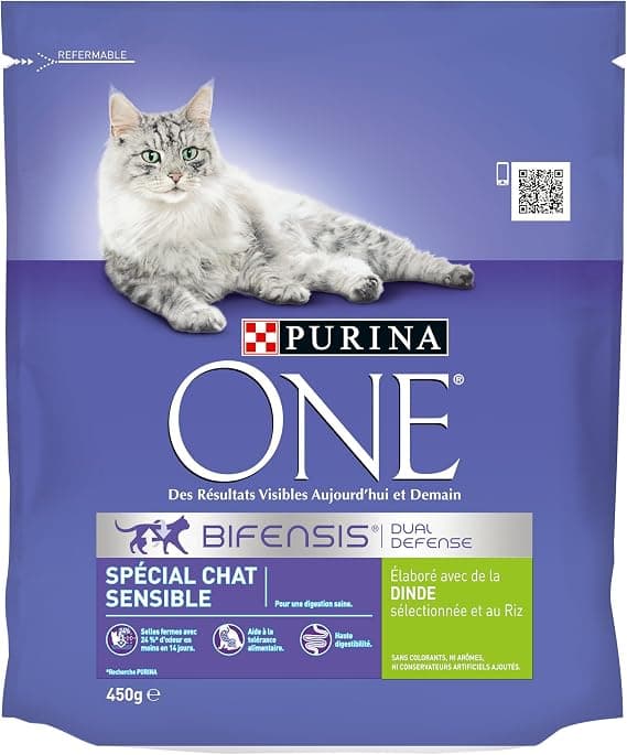 Purina One Chat Dry Food for Adult Cats Sensitive Turkey/Rice 450 g - Image 1