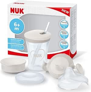Nuk Set for Learning to Drink with Trainer Cup (6+ Months), Magic Cup 360° Leak-Proof (8+m) and Children's Action Cup (12 + M), 230 ml, BPA-Free, White
