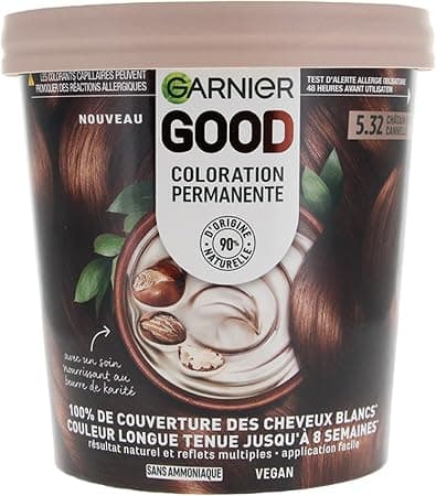 Garnier - Permanent Hair Colour - Ammonia-Free - 90% Natural Ingredients and Vegan Formula - Shea Butter - 100% White Hair Coverage - Golden Cinnamon Brown (5.32) - Good - Image 1