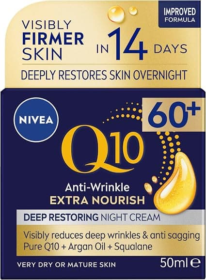 NIVEA Q10 Anti-Wrinkle Night Cream 60+ Extra Nourishing (50ml), nourishing night cream reduces deep wrinkles, intensely moisturizes and restores anti-wrinkle moisturizer overnight - Image 1