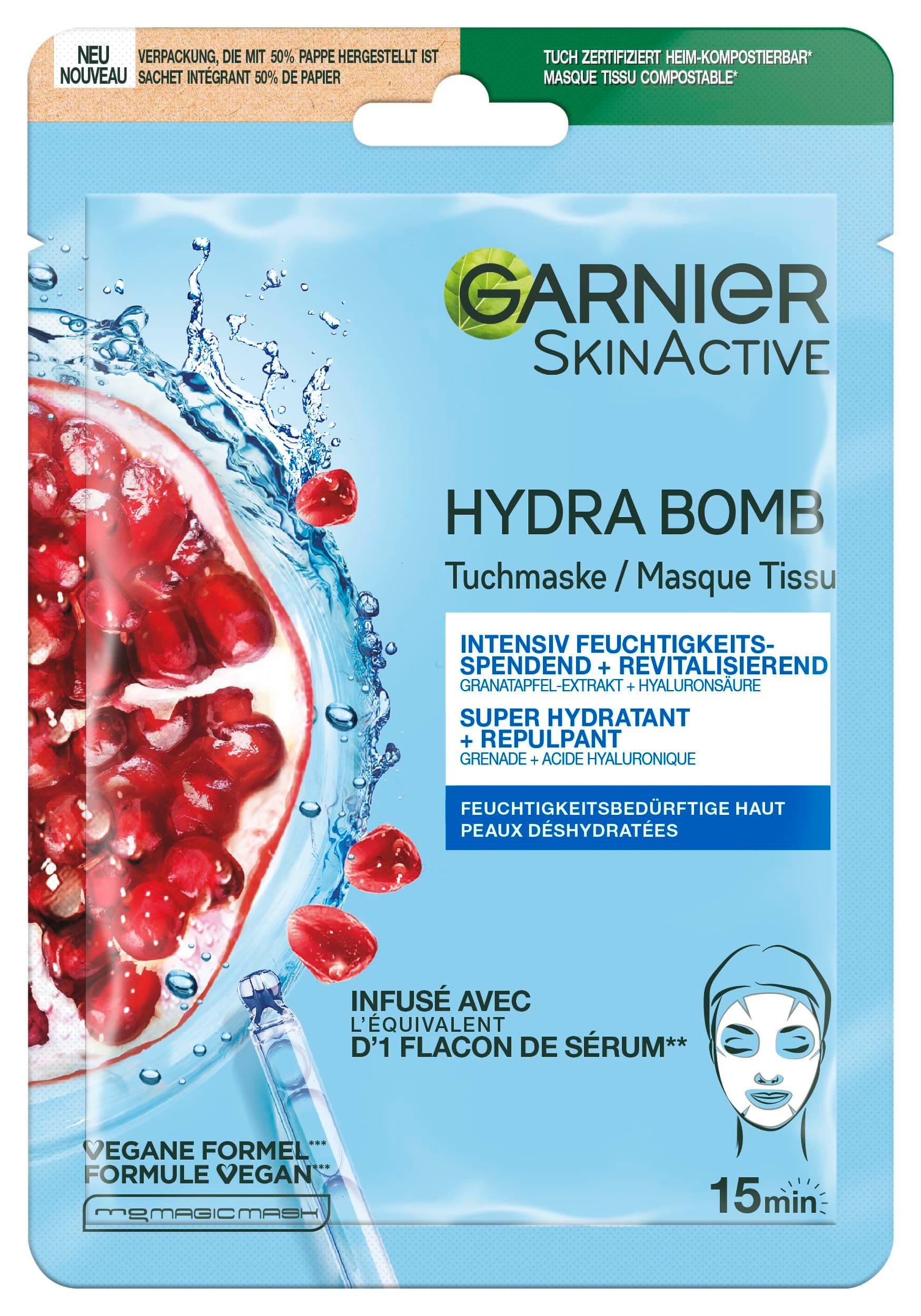GARNIER Skin Active - Masque Visage Tissu Hydra Bomb - Super Hydratant & Repulpant - À Base De Grenade & Acide Hyaluronique - Vegan & Cruelty Free - Peaux Déshydratées - x1 - Image 9