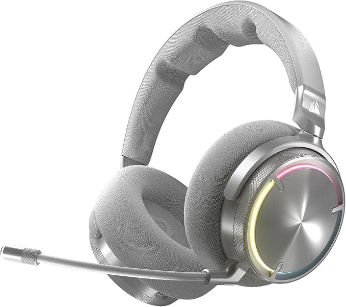 Corsair Virtuoso Max Wireless Gaming Headset with Bluetooth - Dolby Atmos, SoundID, Active Cancellation, Broadcast Quality Microphone, Graphene Transducers, for PC, Mac, PS5, PS4 - Silver - Image 1