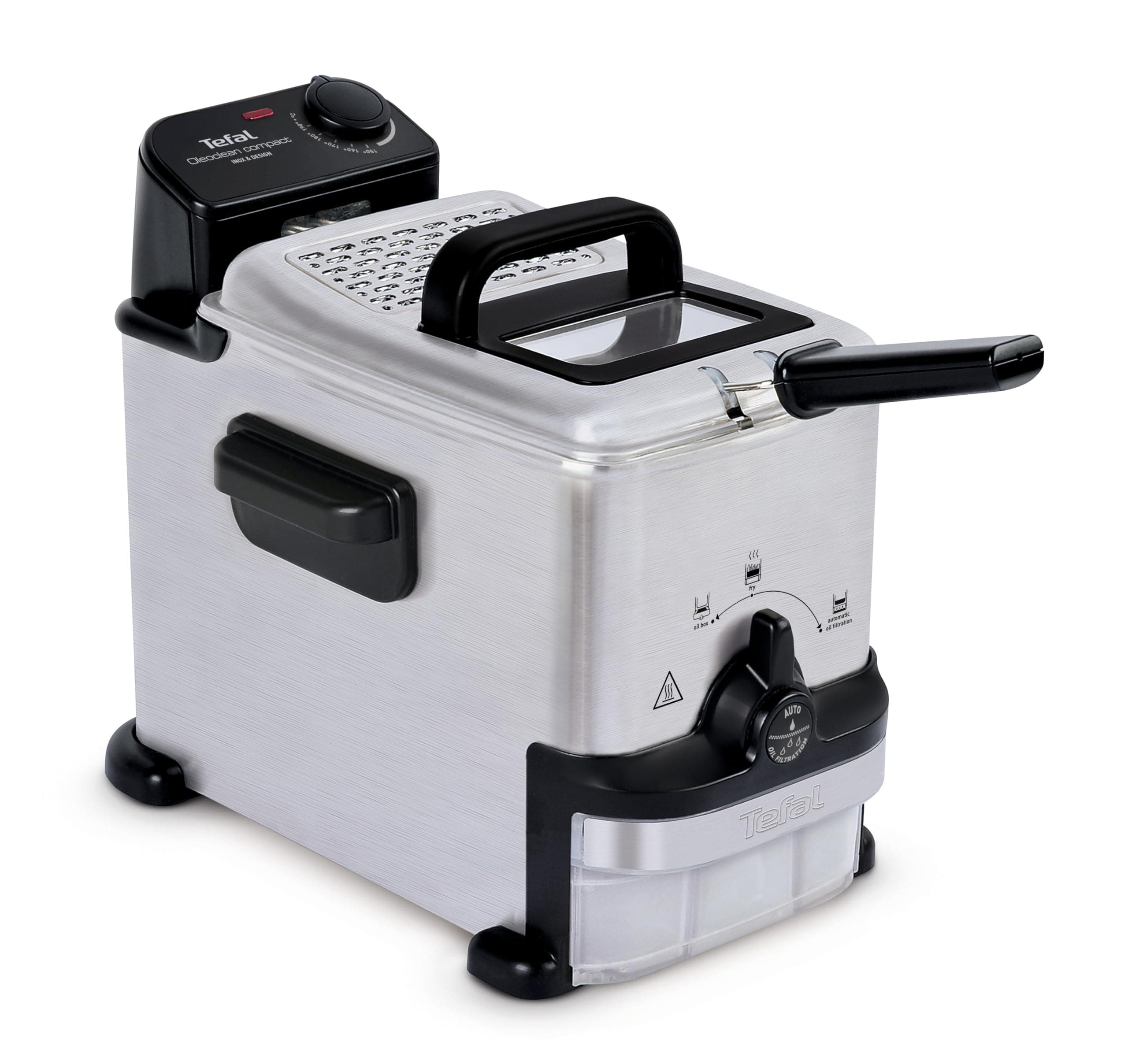 Tefal Oleoclean, Compact Semi-Professional Deep Fryer, 2 L Oil Capacity, Control Port, Oil Filtration, Easy Cleaning, Adjustable Thermostat, FR701616