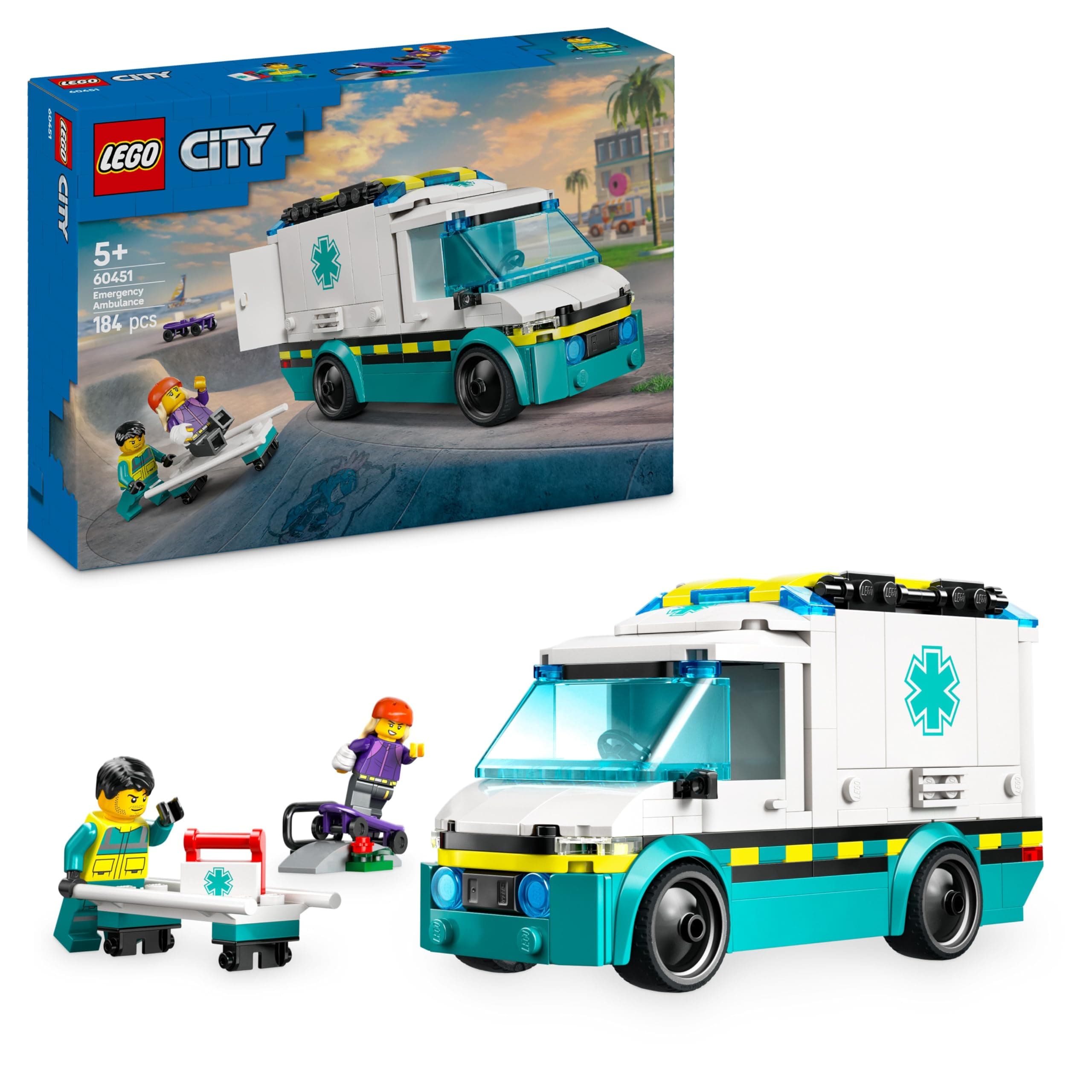 LEGO City Emergency Ambulance Construction Game with 2 Minifigures of Skater and Paramedic - Interactive Toy for Boys and Girls from 5 Years Old - Gift Idea for Young Children 60451 - Image 1