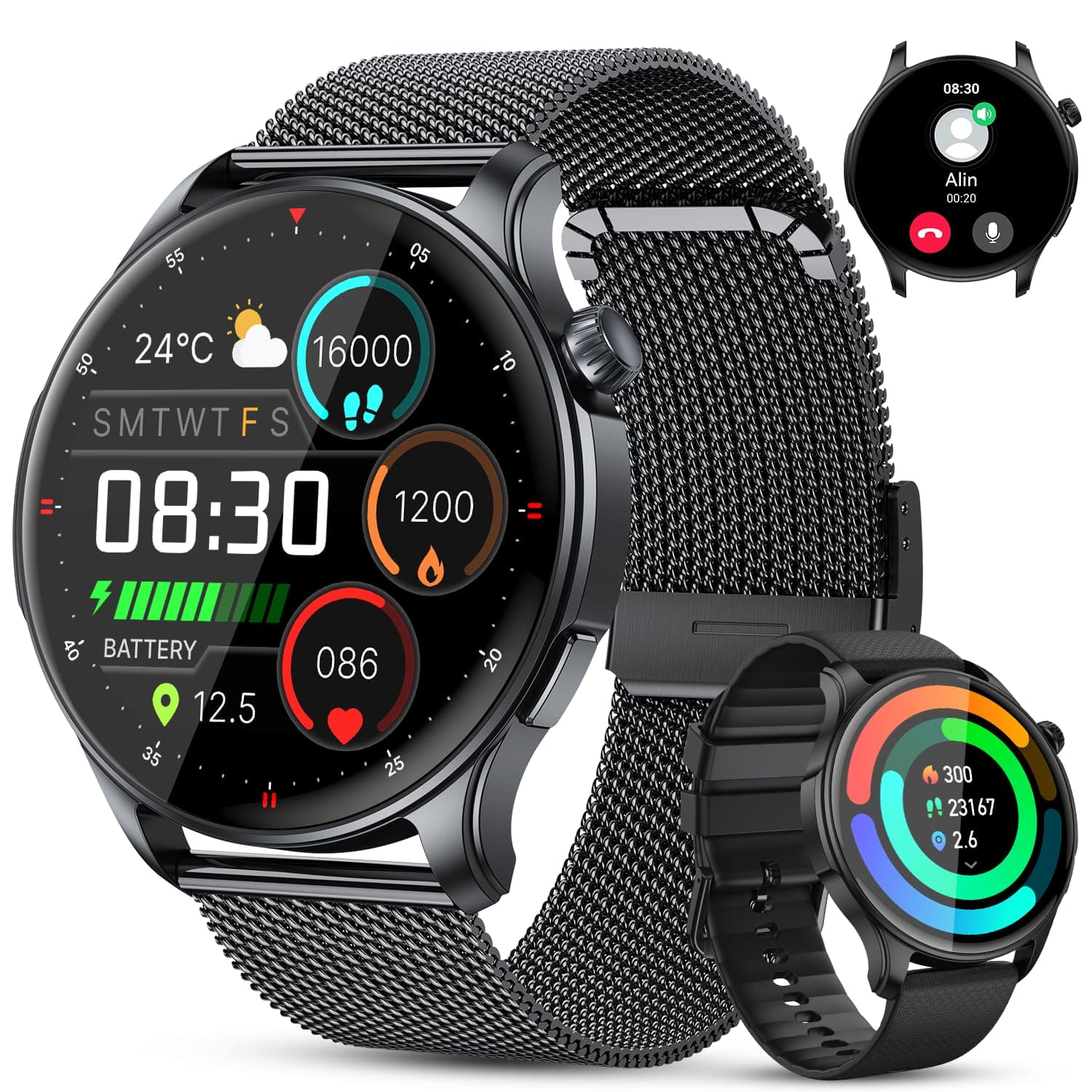 Montre Connectée Homme Femme Smartwatch: Etanche Fitness Smart Watch avec Appel Bluetooth Fréquence Cardiaque Spo2 Sommeil Moniteur 120+ Modes Sport Podomètre Montre Intelligente pour Android iOS - Image 1