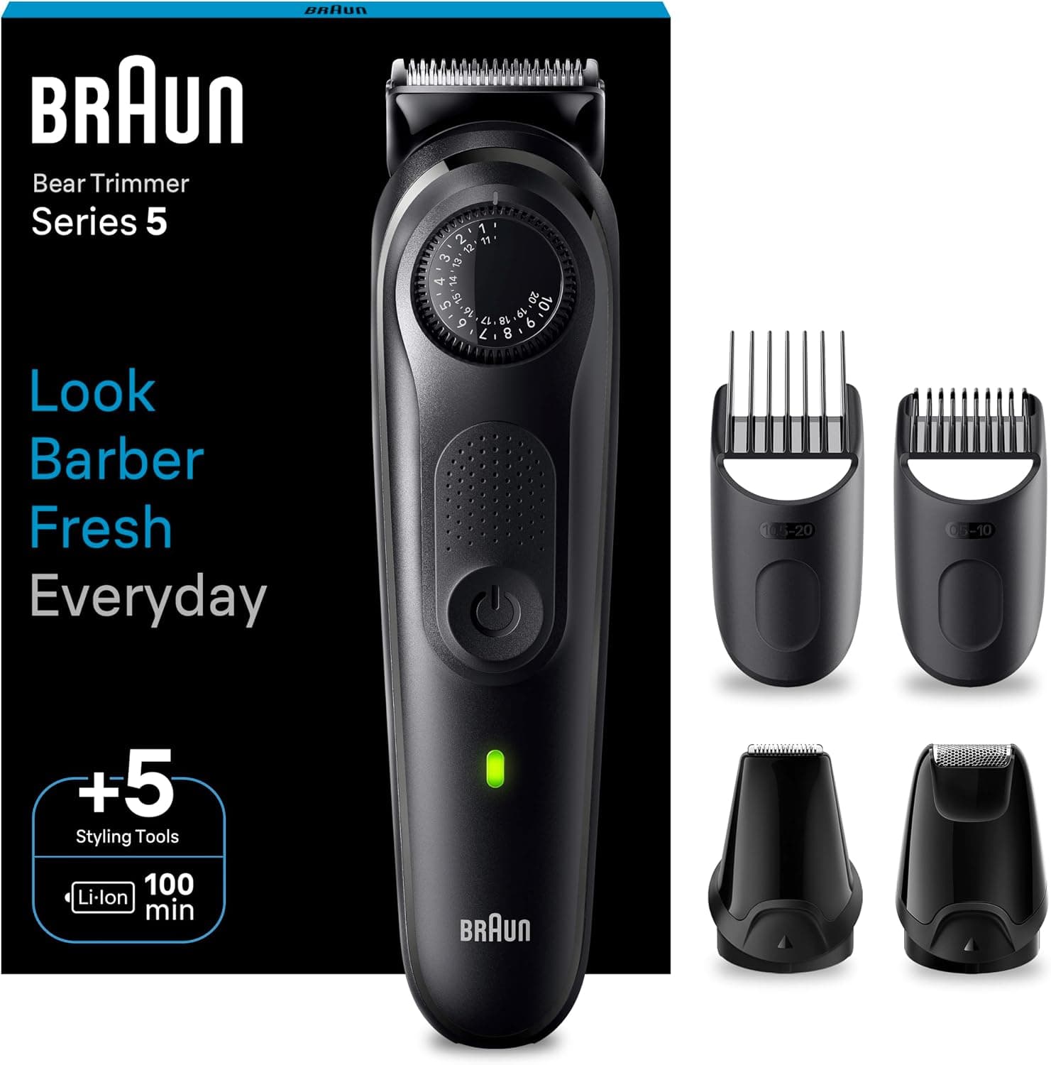 Braun Braun Tondeuse À Barbe Series 5 BT5430, Tondeuse Pour Hommes Avec Outils De Stylisation, 100 Minutes D’autonomie