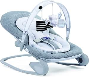 Chicco Hooplà Adjustable Baby Bouncer for Babies from Birth to 18 kg, Fixed or Rocker Position, with Play Bar, Adjustable Backrest and Reducing Cushion, Compact Closure – Titanium