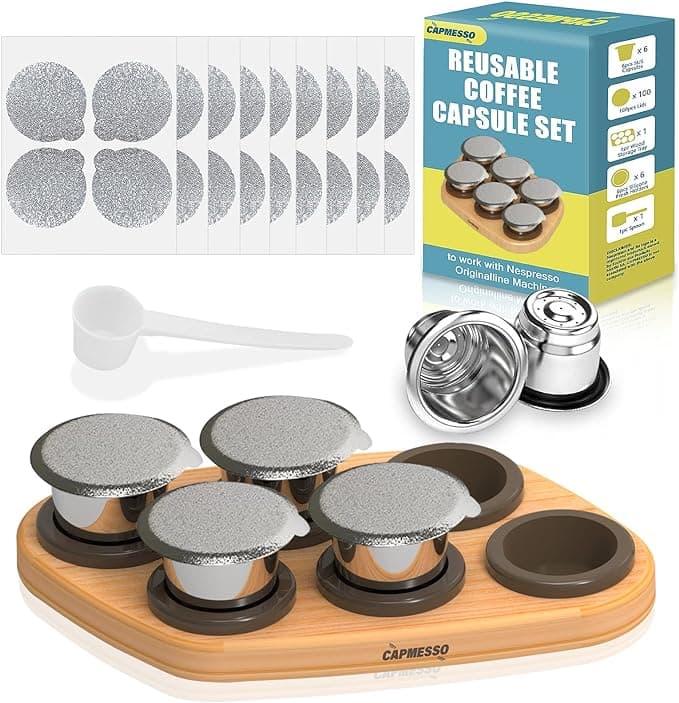 Capmesso Reusable Coffee Pods for Nespresso Originalline, 6 Refillable Nespresso Stainless Steel Capsules Compatible with Originaline Espresso Machine - Image 1