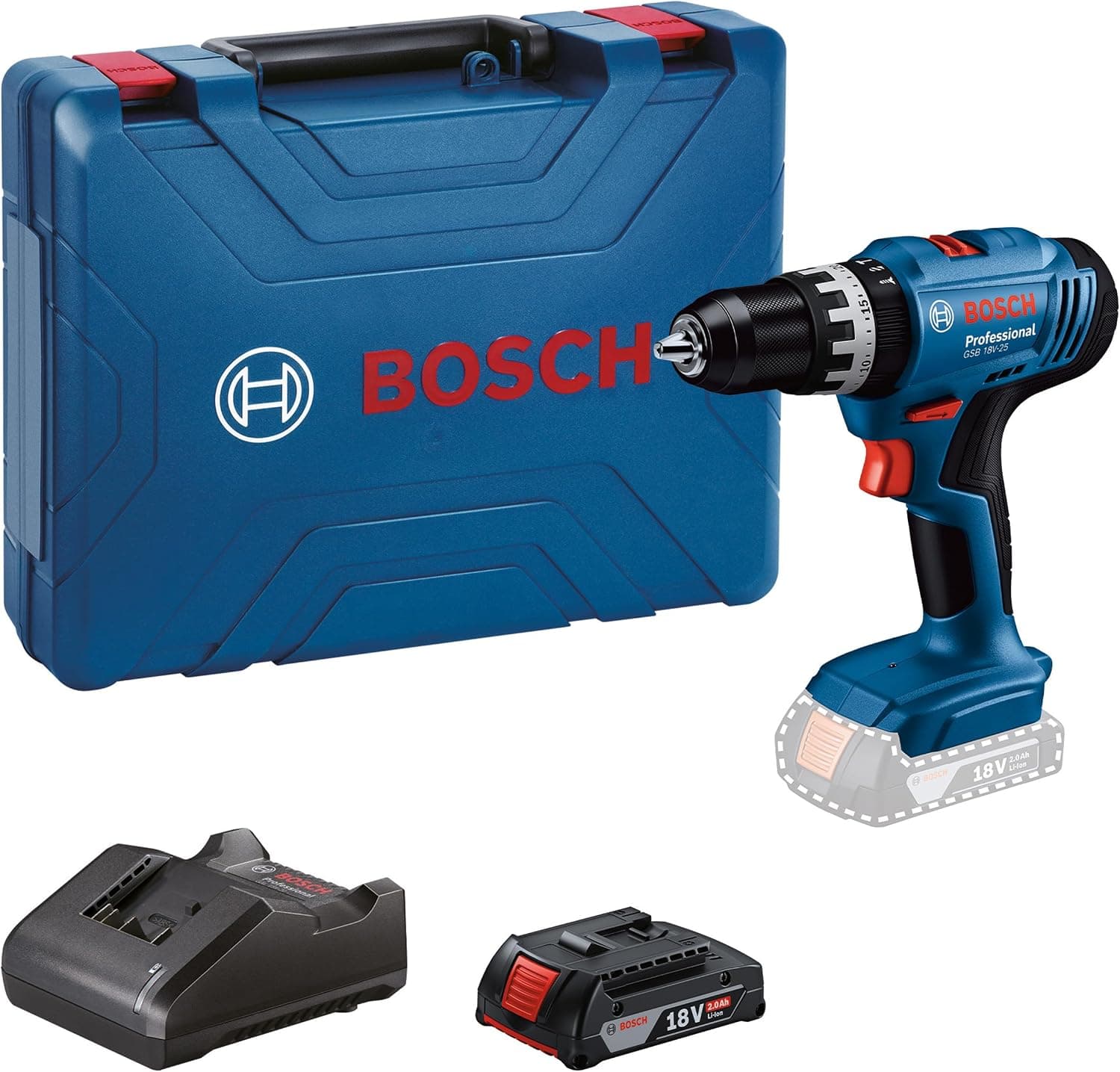 Bosch Professional 18V System GSB 18V-25 cordless impact driver (max. screw diameter 10 mm, with 1 GBA 18V 2.0 Ah battery, 1 GAL 18V-20 charger, transport case) - Image 1