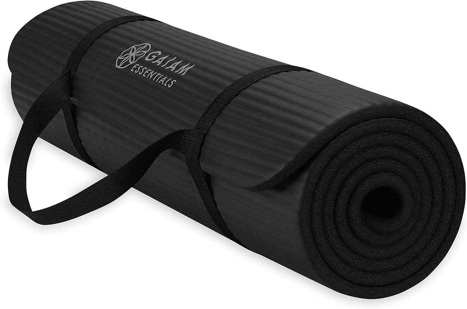 Gaiam Gaiam Essentials Thick Yoga Mat with Carrying Strap for Yoga Mat, Black, 72" x 24" x 24"