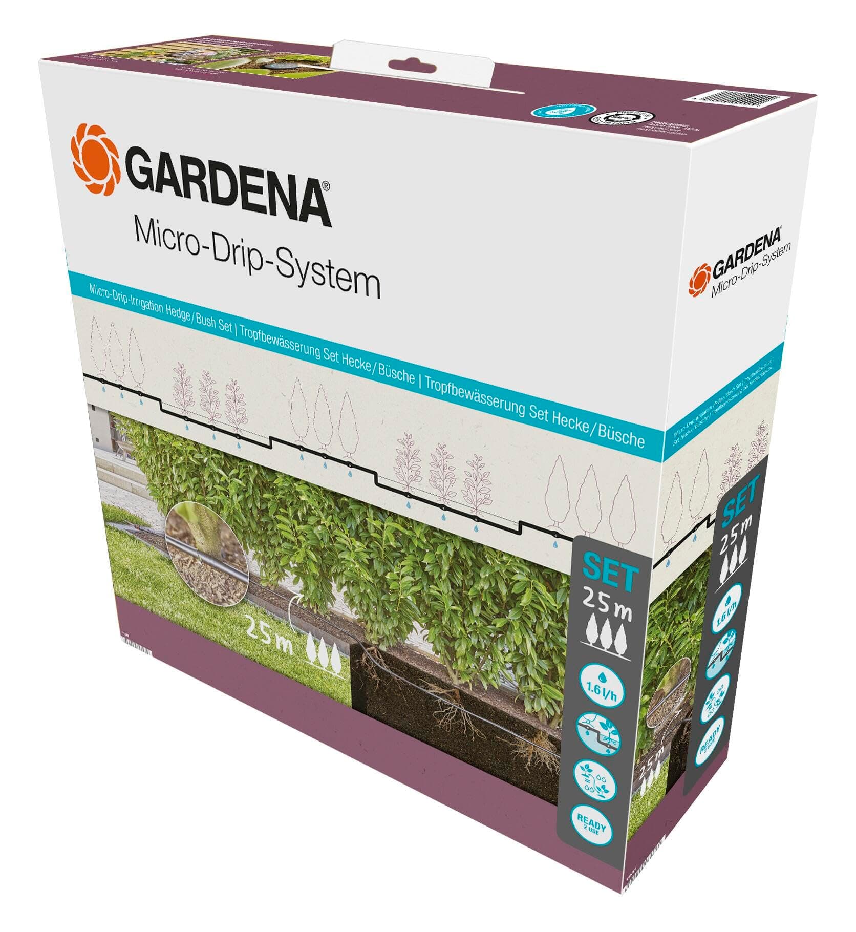 Gardena Gardena Micro-Drip System Drip Irrigation Kit for Hedge/Shrubs (25 m): Ready to Use Starter Kit, Water-Saving Irrigation System (13500-20)