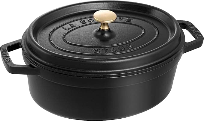 Staub STAUB Enamelled Cast Iron Casserole Dish with Lid, Suitable for All Heat Sources Including Induction, 4 People, Oval, 27 cm, 3.20 L, 5.3 kg, Matte Black