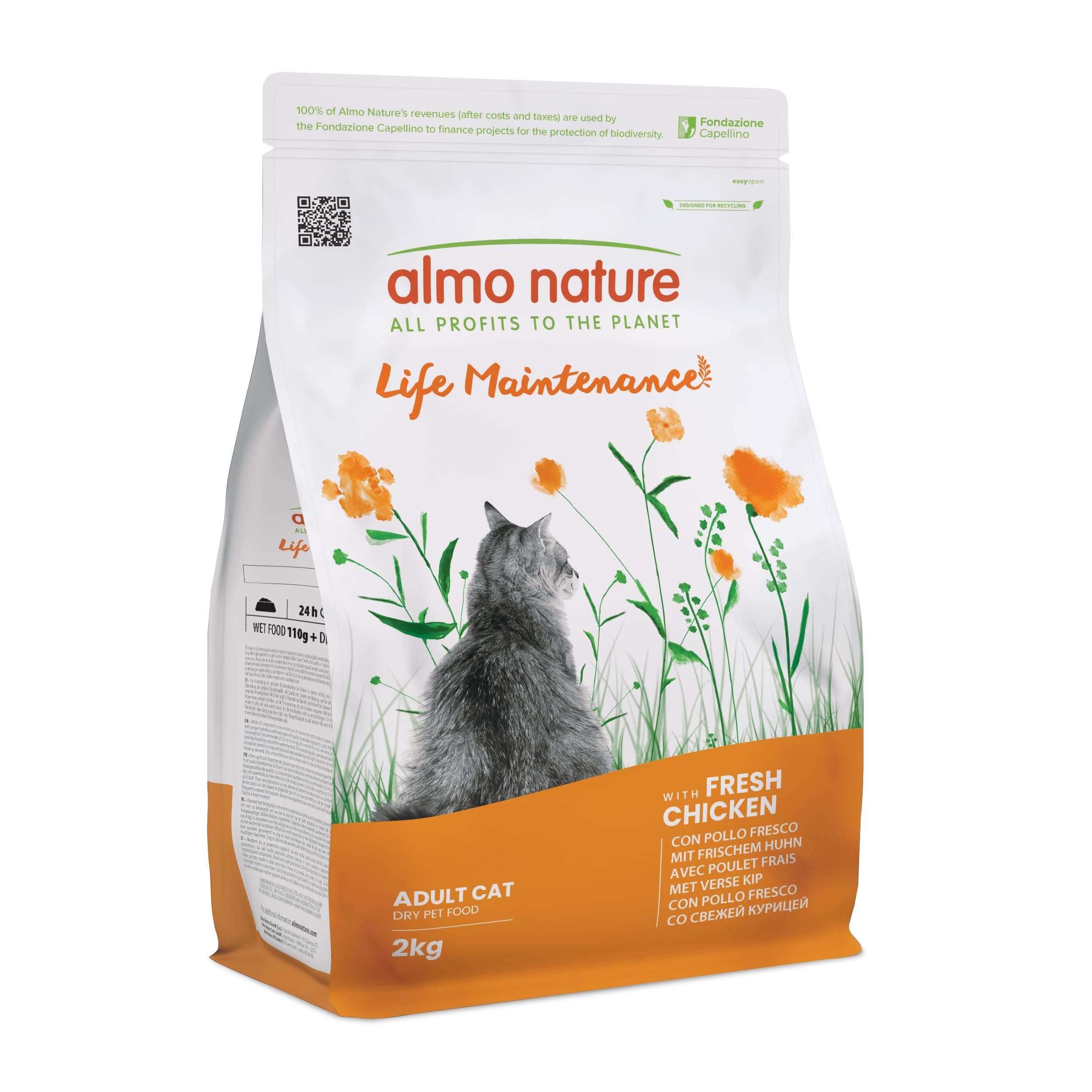 Almo Nature Life Maintenance - Dry Food for Adult Cats with Fresh Chicken as the First Ingredient - Bag of 2 kg
