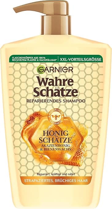 Garnier Wahre Schätze Honey Repair Shampoo XXL 1L Strengthens and Nourishes Damaged and Brittle Hair 1000 ml - Image 1