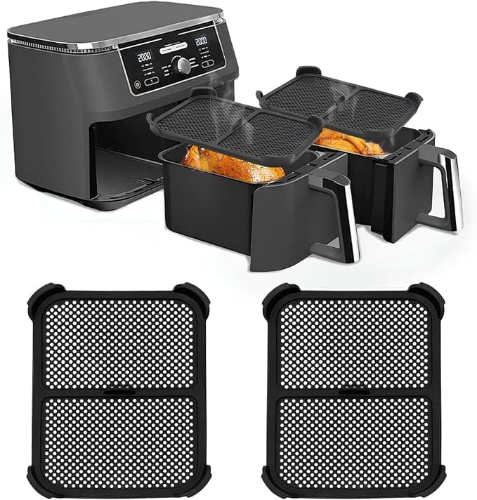2 x Reusable Air Fryer Accessories for Ninja Foodi AF400EU & AF451EU - Silicone Air Fryer Mould to Prevent Splash Grease (Black) - Image 1