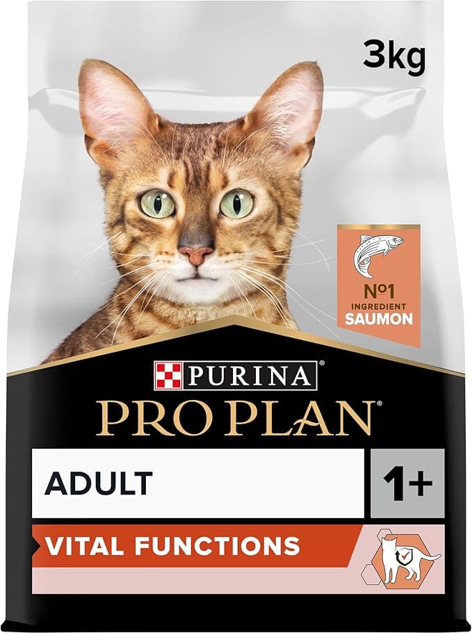 Purina Pro Plan PURINA PRO PLAN | VITAL FUNCTIONS | Adult Cat | Complete Dry Food Formulated Specifically to Support Key Vital Functions (Cerebral, Immune) | Salmon | Bag | Pack of 4 x 3 kg