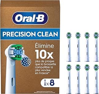 Oral-B Pro Lot De 8 Brossettes De Rechange Précision Clean, AUTHENTIQUES, Blanches, 3 Types De Filaments Et Tête Ronde Pour Un Nettoyage Précis, Embouts Pour Brosses A Dents Electriques Oral B Pro