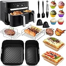 Moulinex Easy Fry Dual Air Fryer Accessories 8.3L (5.2/3.1L) 17 Pcs with Air Fryer Silicone Mould, Rack Racks, Cake Mould, Bread Mould for Moulinex – EZ901820