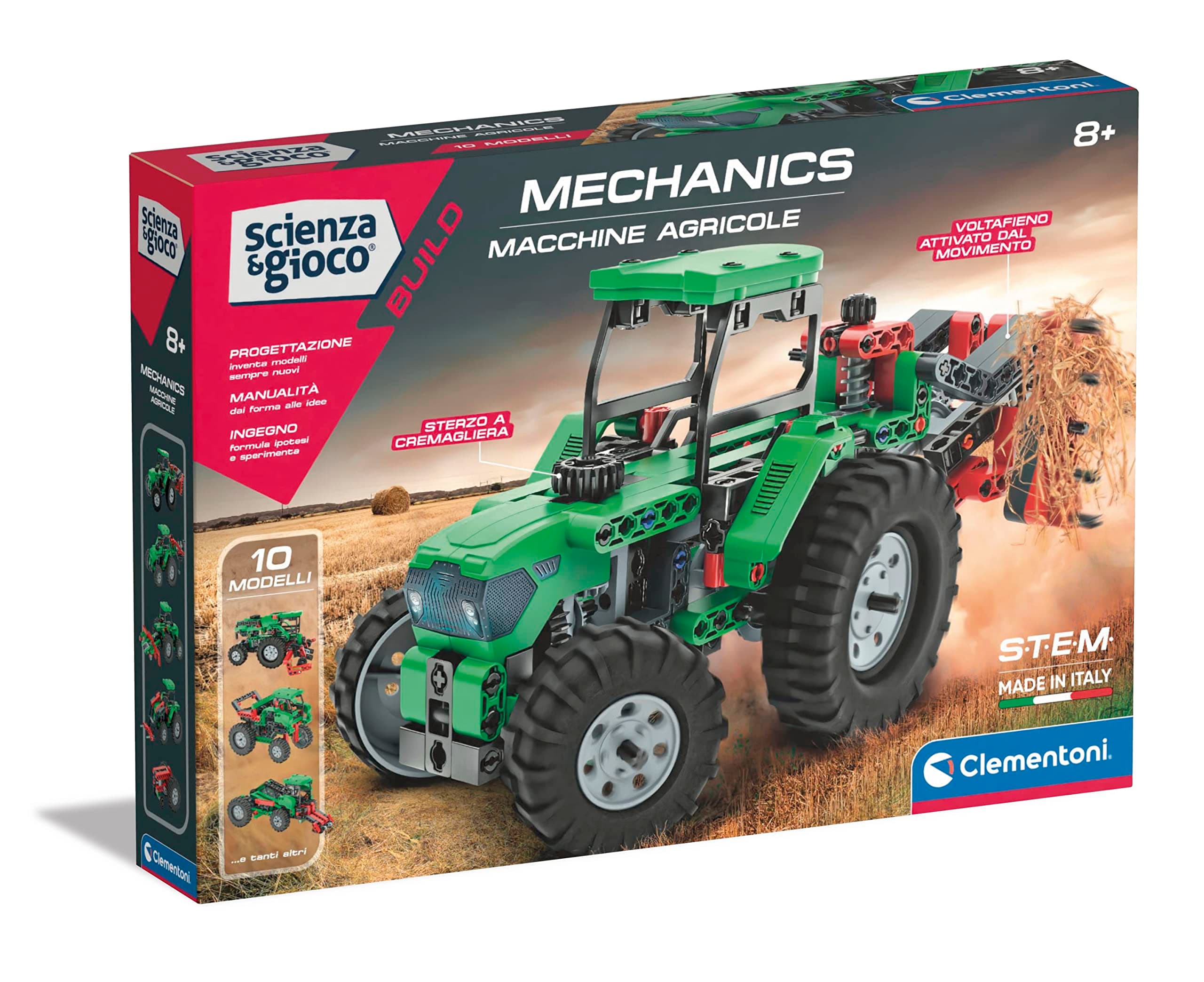 Clementoni - Science Build-Agricultural Machines-Set Constructions Children, Mechanical Workshop, Scientific Game 8 Years (Italian Version) -Made in Italy, Colour, 19327