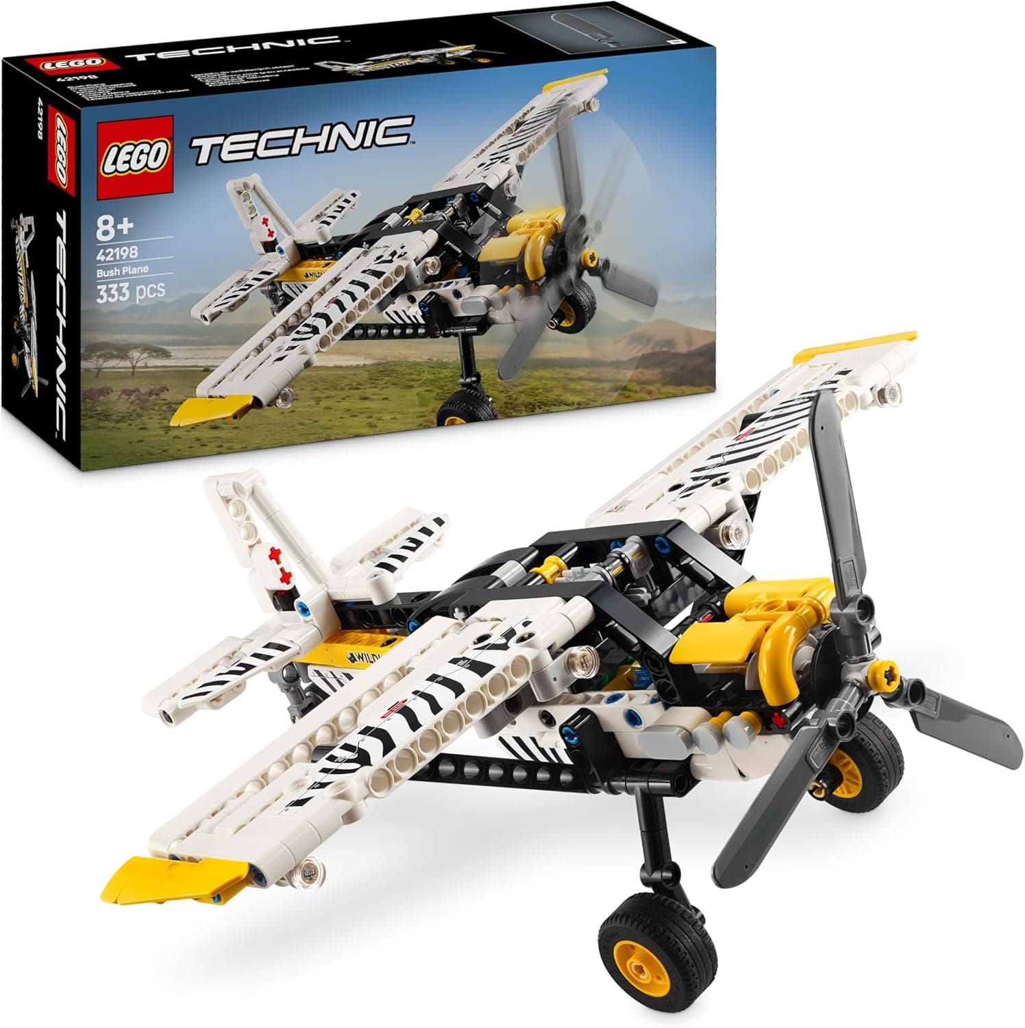 LEGO Technic L'Avion de Brousse Construction Game for Boys and Girls from 8 Years Old Model with 4-Cylinder Engine with Pistons and Propeller – Gift Idea for Children with Mechanical Enthusiasts 42198