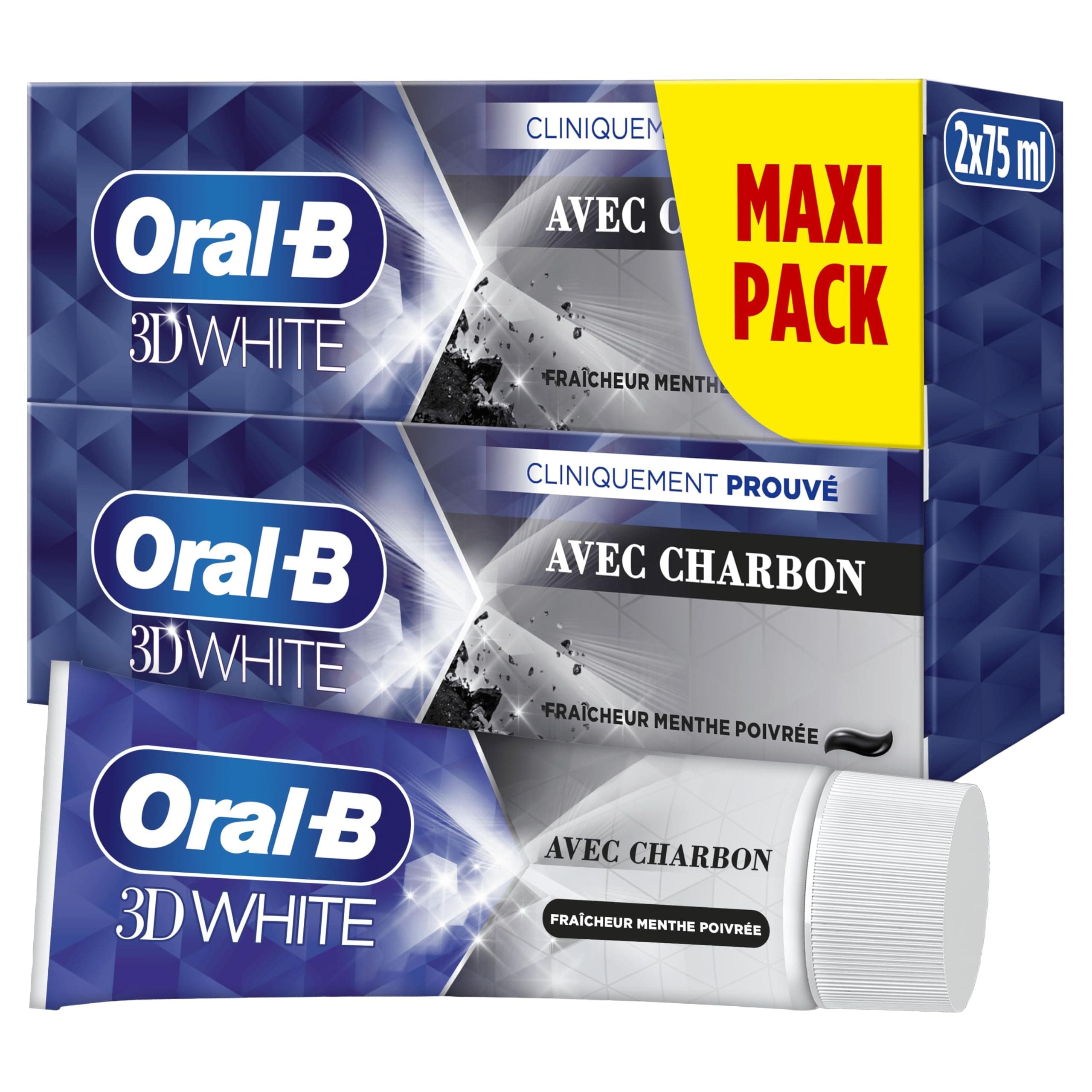 Oral-B Oral-B 3D White Charcoal Toothpaste for Whitening Effect from the First Teeth Brushing, Pack of 2 x 75 ml