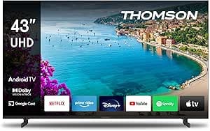 THOMSON 43 Inch (109 cm) 4K Ultra HD Smart Android TV, Google Assistant, Wi-FI, Dolby Digital, Bluetooth, Triple-Tuner (Cable/Satellite/Antenna), HDMI, CI+, A+ Panel – 43UA5S13          [Energy Class F]
