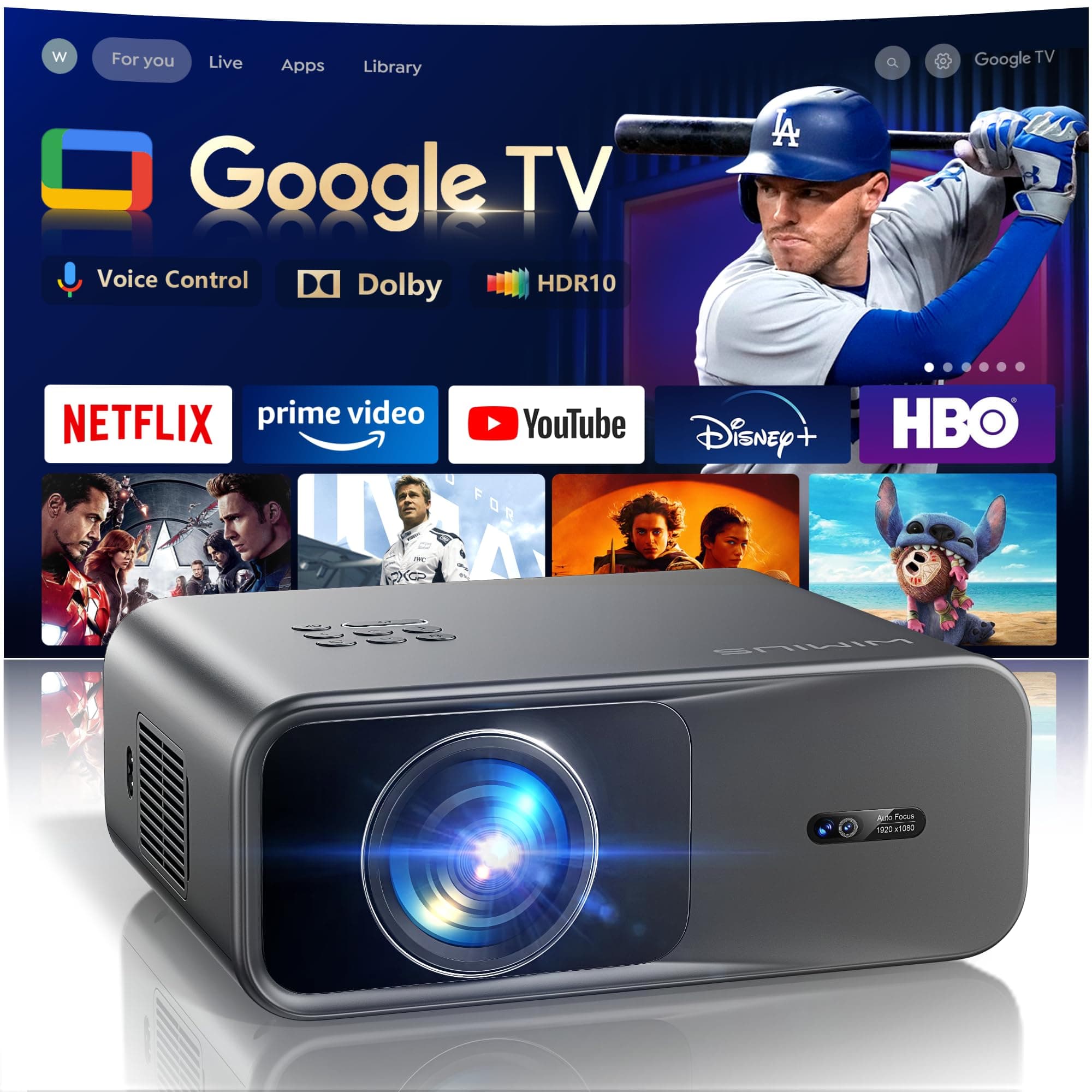 4K Projector 【Google TV/Dolby】 36000 Lumens Netflix/Disney+ Projector 4K Portable Auto Focus/Keystone, Voice Control, HDR10, WiFi 6 Projector Bluetooth FHD 1080P Home Theater Projector - Image 1
