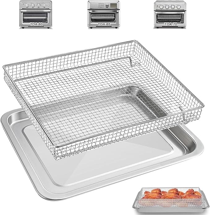 Cuisinart TOA-60 TOA-65 TOA-70 Air Fryer Pan & Basket, Toaster, Convection Oven, 30.5 x 29 cm, Stainless Steel Basket, Dishwasher Safe