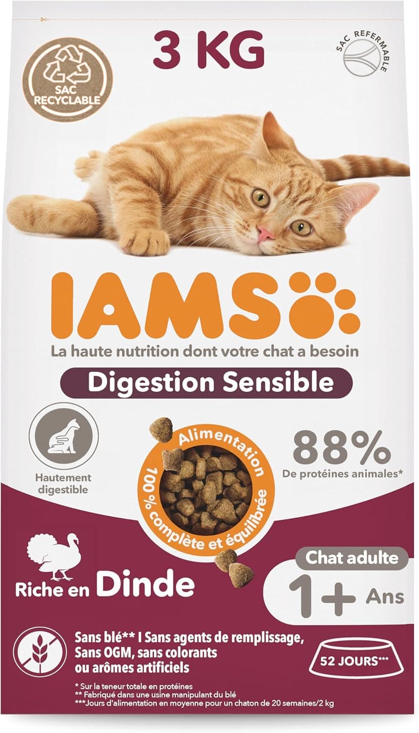 IAMS Sensitive Digestion Dry Food for Cats with Turkey - Dry Food for Cats with Sensitive Stomach from 1 year old, 3 kg