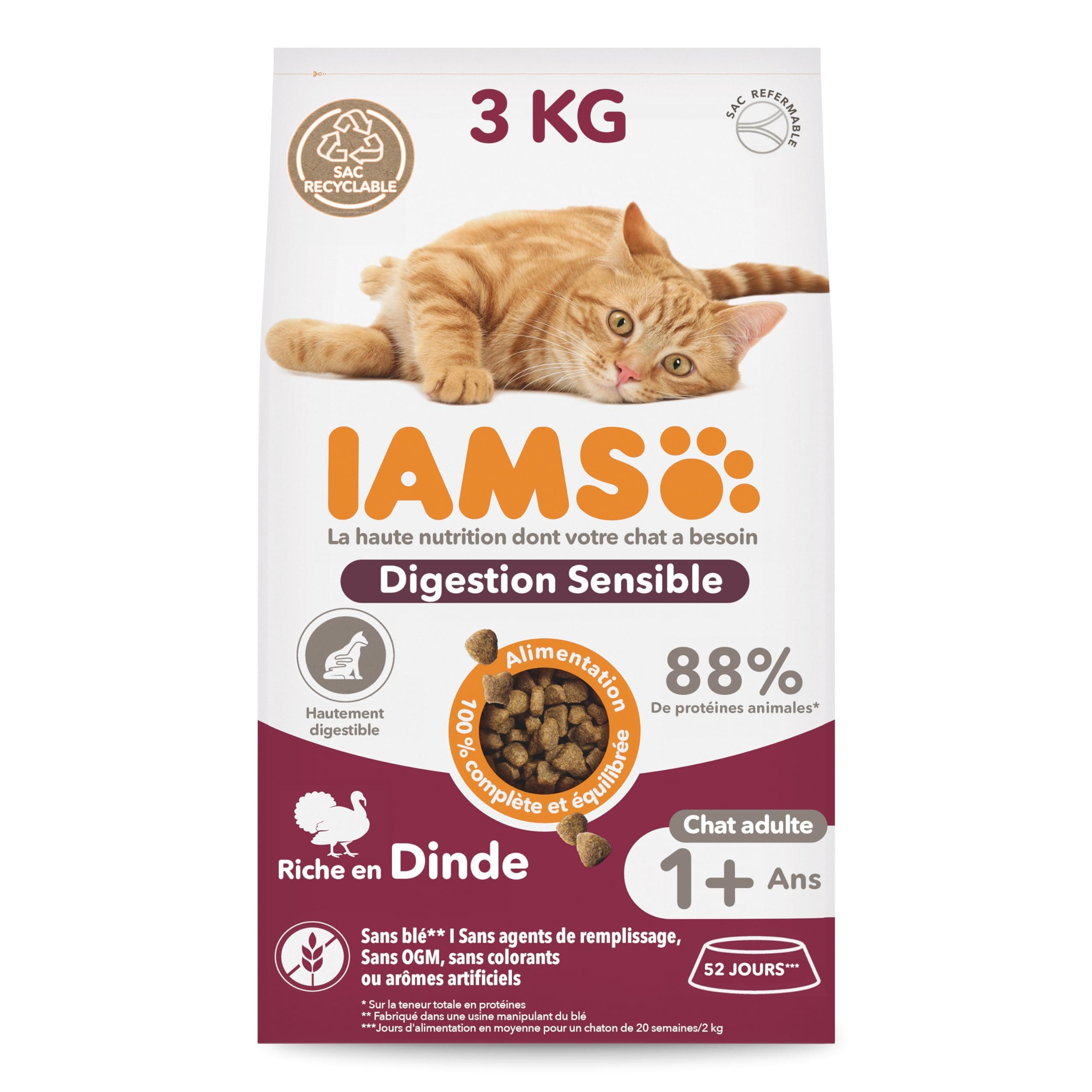 IAMS Sensitive Digestion Dry Food for Cats with Turkey - Dry Food for Cats with Sensitive Stomach from 1 year old, 3 kg - Image 2